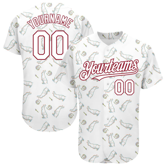 Custom White Cardinal 3D Pattern Design Rabbit Authentic Baseball Jersey - Main View