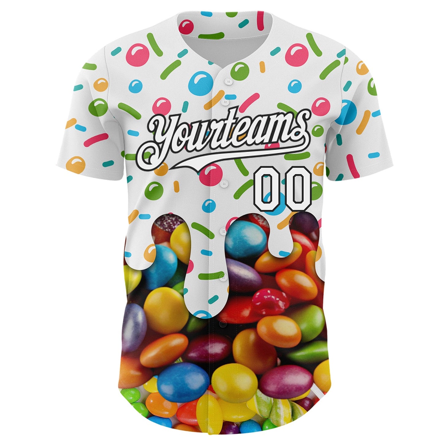 Custom White-Black Candy Ice Cream Sweet Sugar Authentic Baseball Jersey view 2