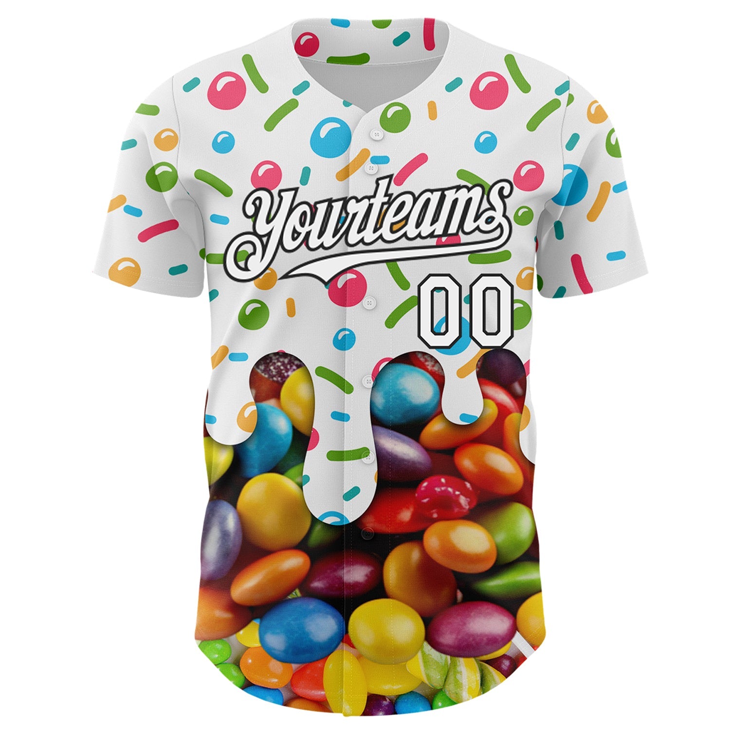 Custom White-Black Candy Ice Cream Sweet Sugar Authentic Baseball Jersey view 2
