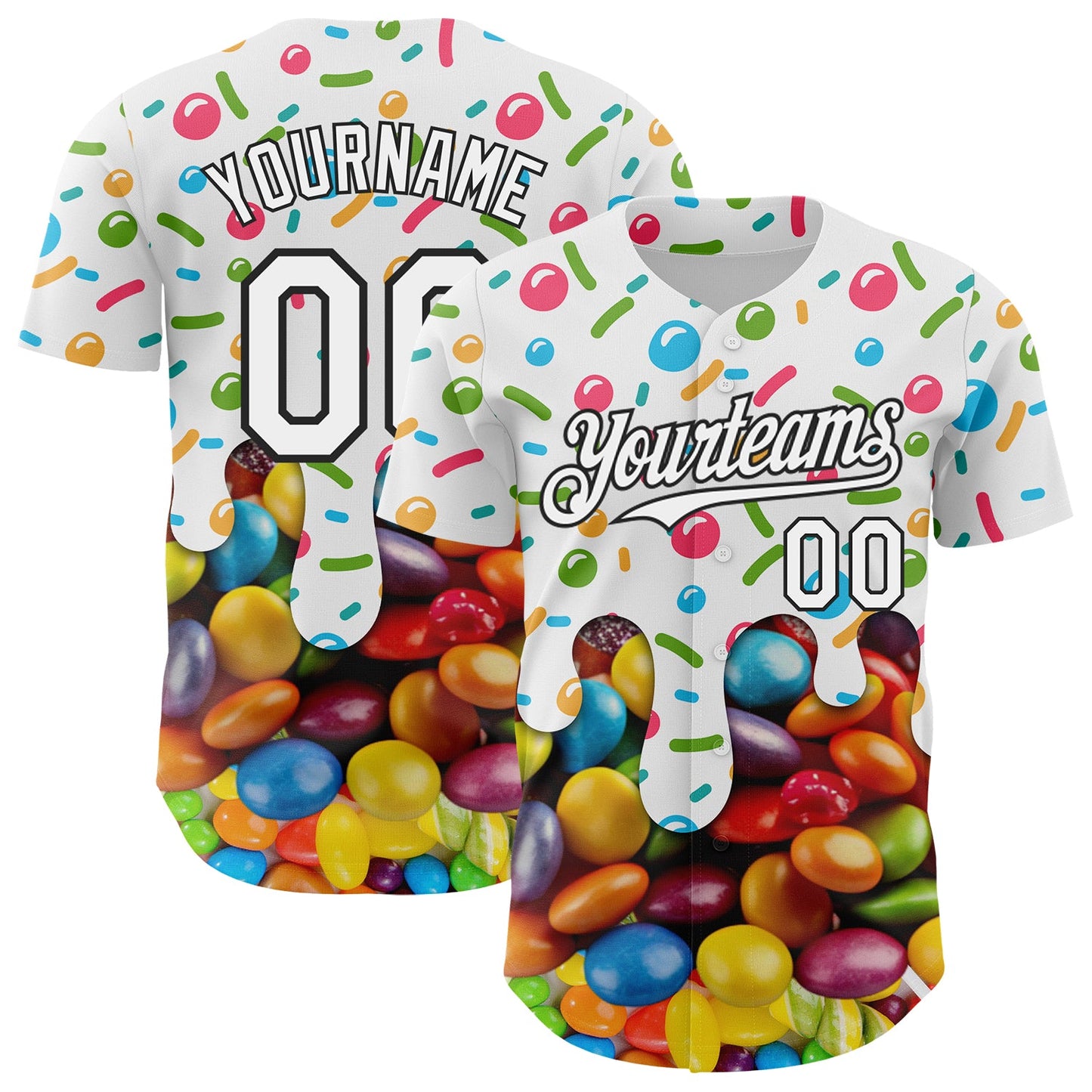 Custom White-Black Candy Ice Cream Sweet Sugar Authentic Baseball Jersey - Main View