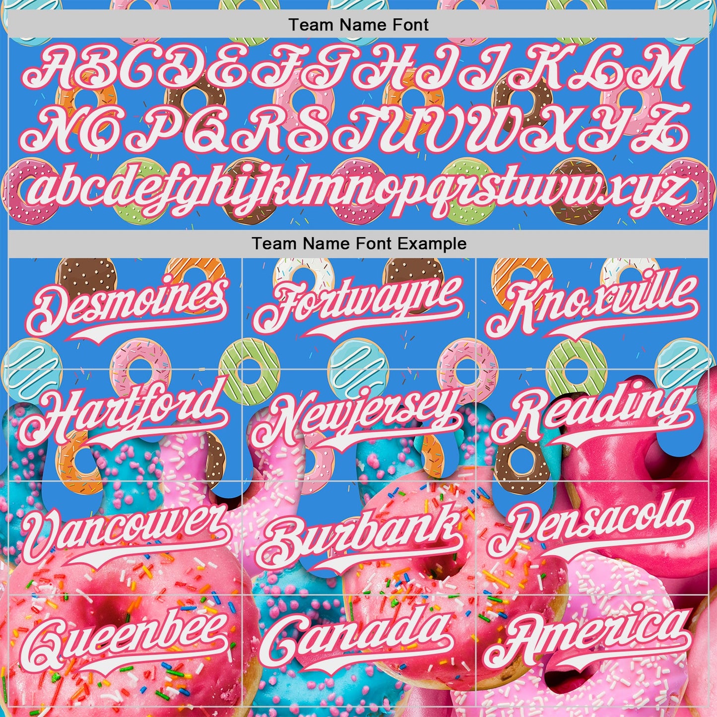 Custom Electric Blue White-Neon Pink Ice Cream Donut Foodie Dessert Authentic Baseball Jersey view 4