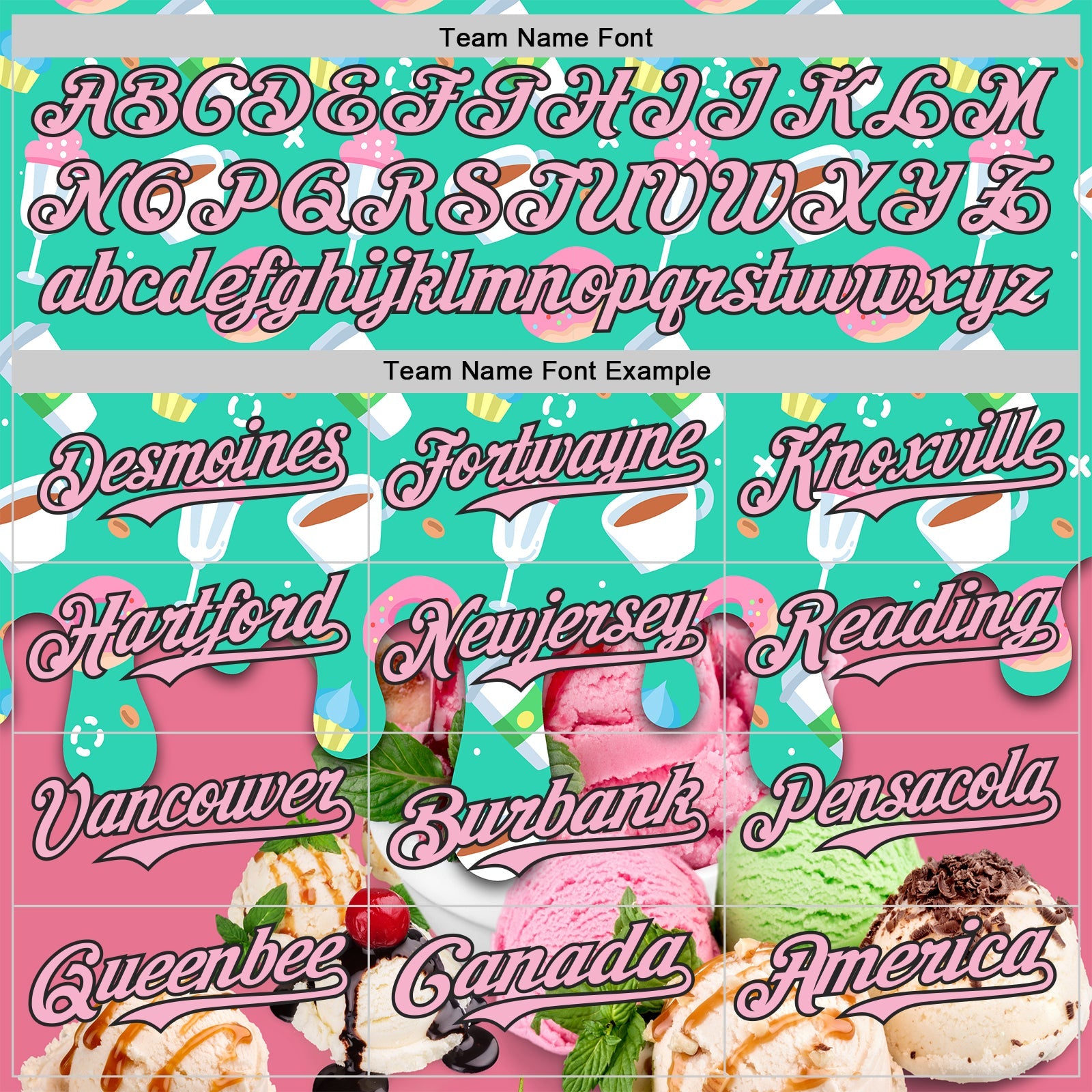 Custom Aqua Light Pink-Black Ice Cream Cake Donut Foodie Dessert Authentic Baseball Jersey view 4