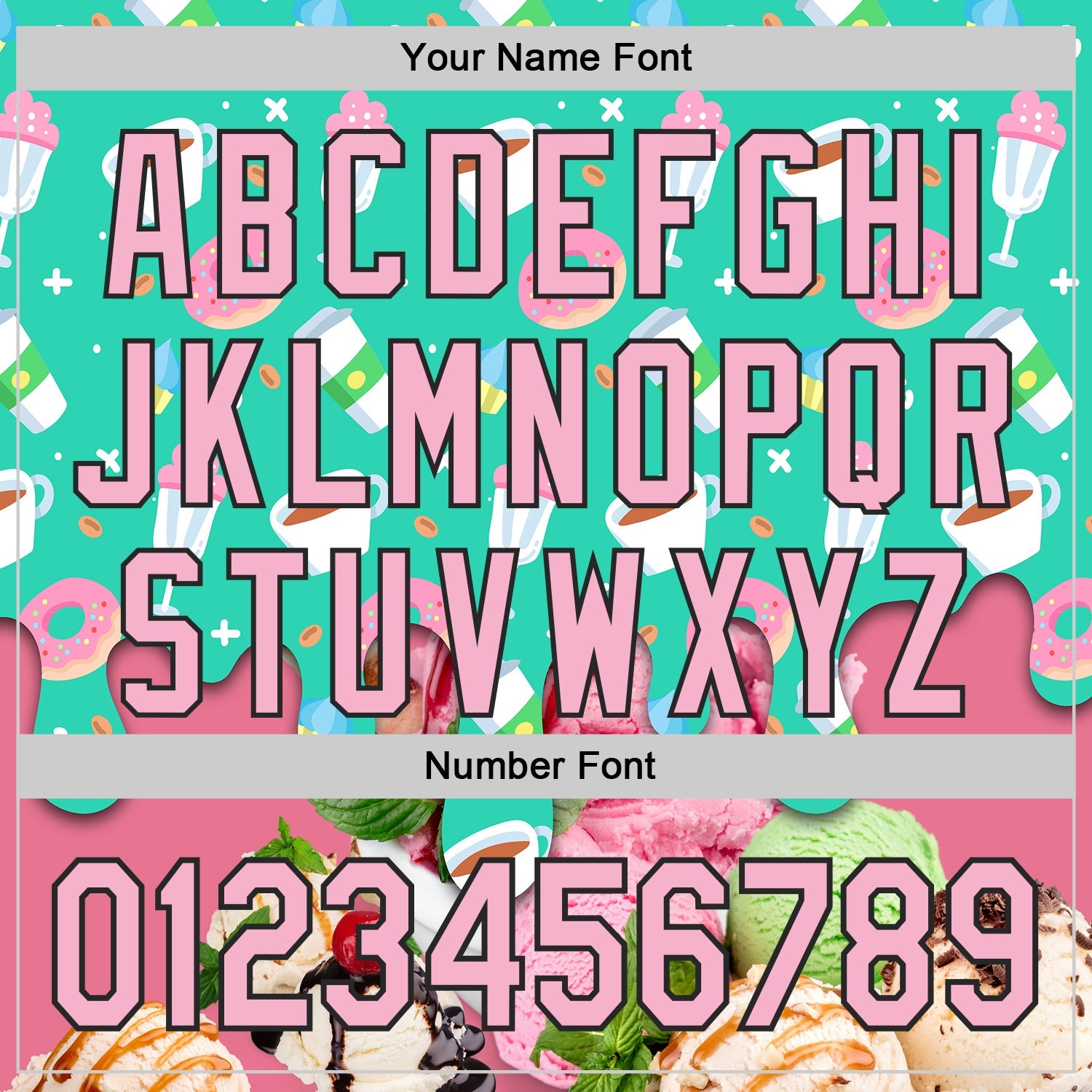 Custom Aqua Light Pink-Black Ice Cream Cake Donut Foodie Dessert Authentic Baseball Jersey view 5