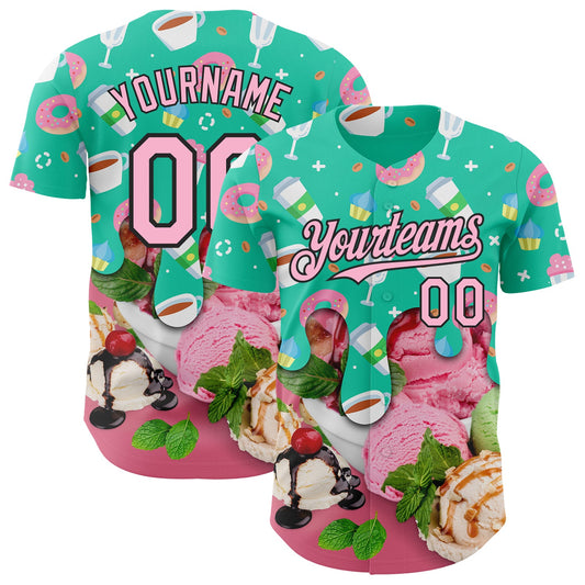 Custom Aqua Light Pink-Black Ice Cream Cake Donut Foodie Dessert Authentic Baseball Jersey - Main View