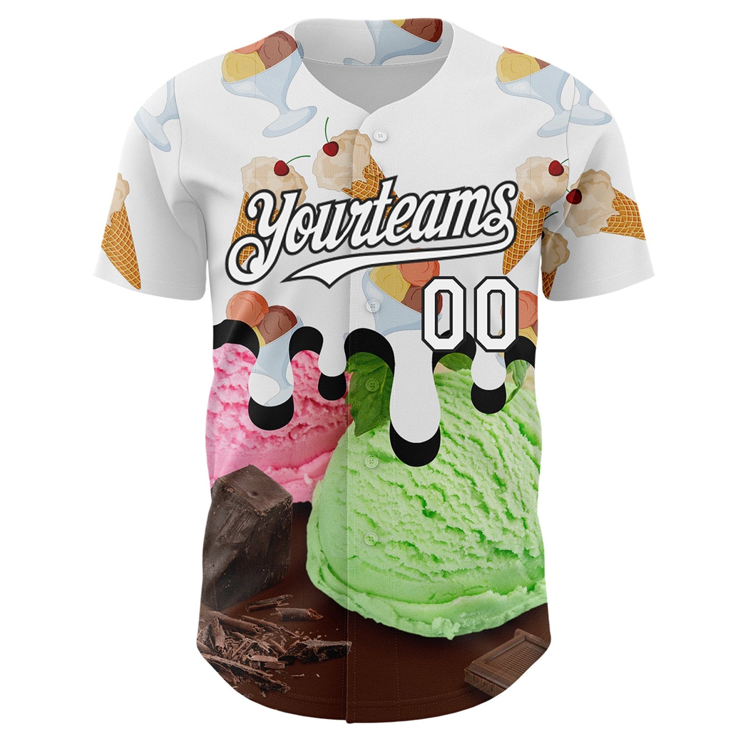 Custom White-Black Ice Cream Foodie Dessert Authentic Baseball Jersey view 2