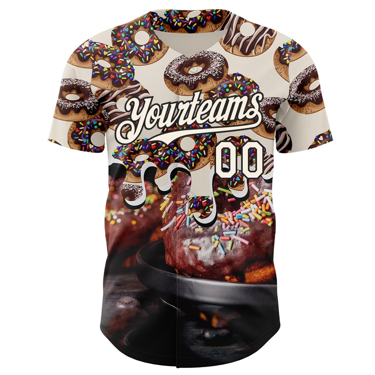 Custom Cream-Black Ice Cream Donut  Foodie Dessert Authentic Baseball Jersey view 2