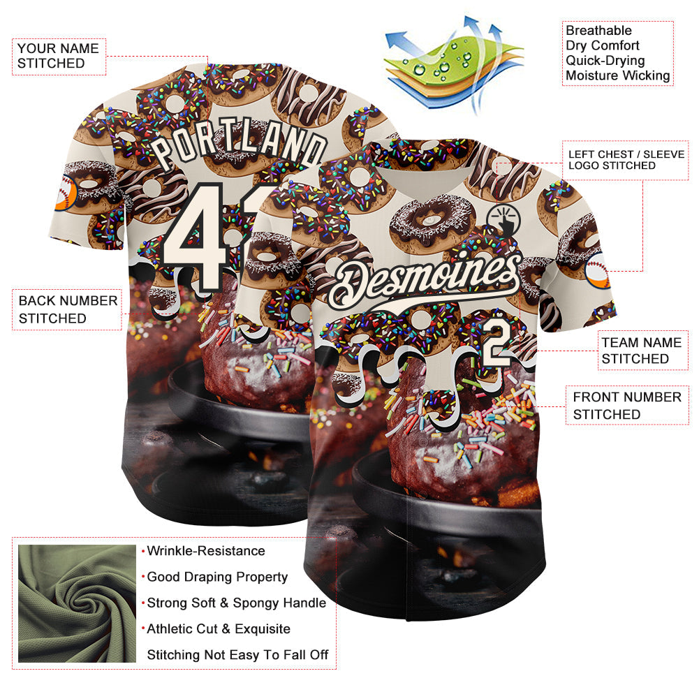 Custom Cream-Black Ice Cream Donut  Foodie Dessert Authentic Baseball Jersey view 3