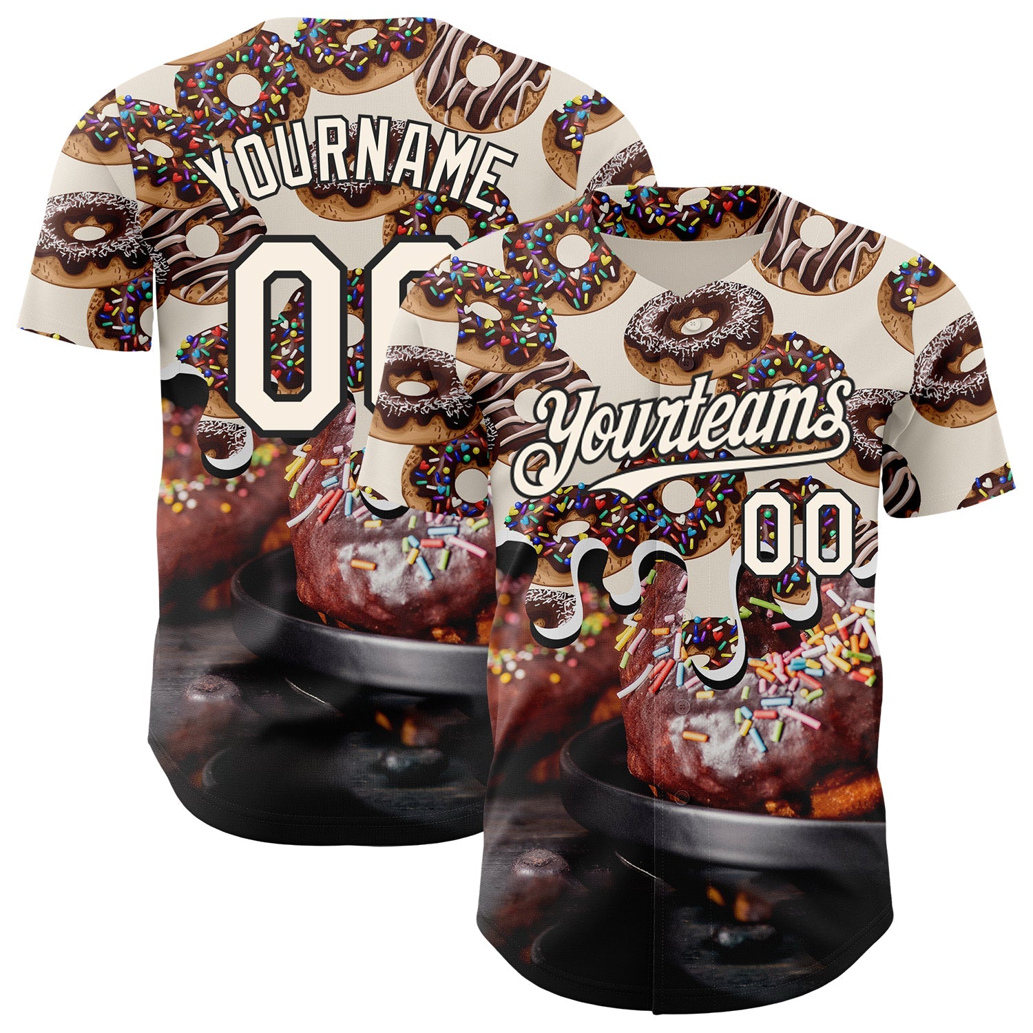 Custom Cream-Black Ice Cream Donut  Foodie Dessert Authentic Baseball Jersey - Main View