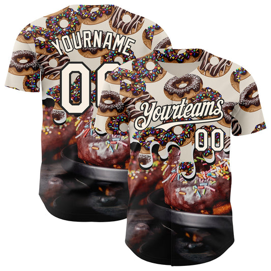 Custom Cream-Black Ice Cream Donut  Foodie Dessert Authentic Baseball Jersey - Main View