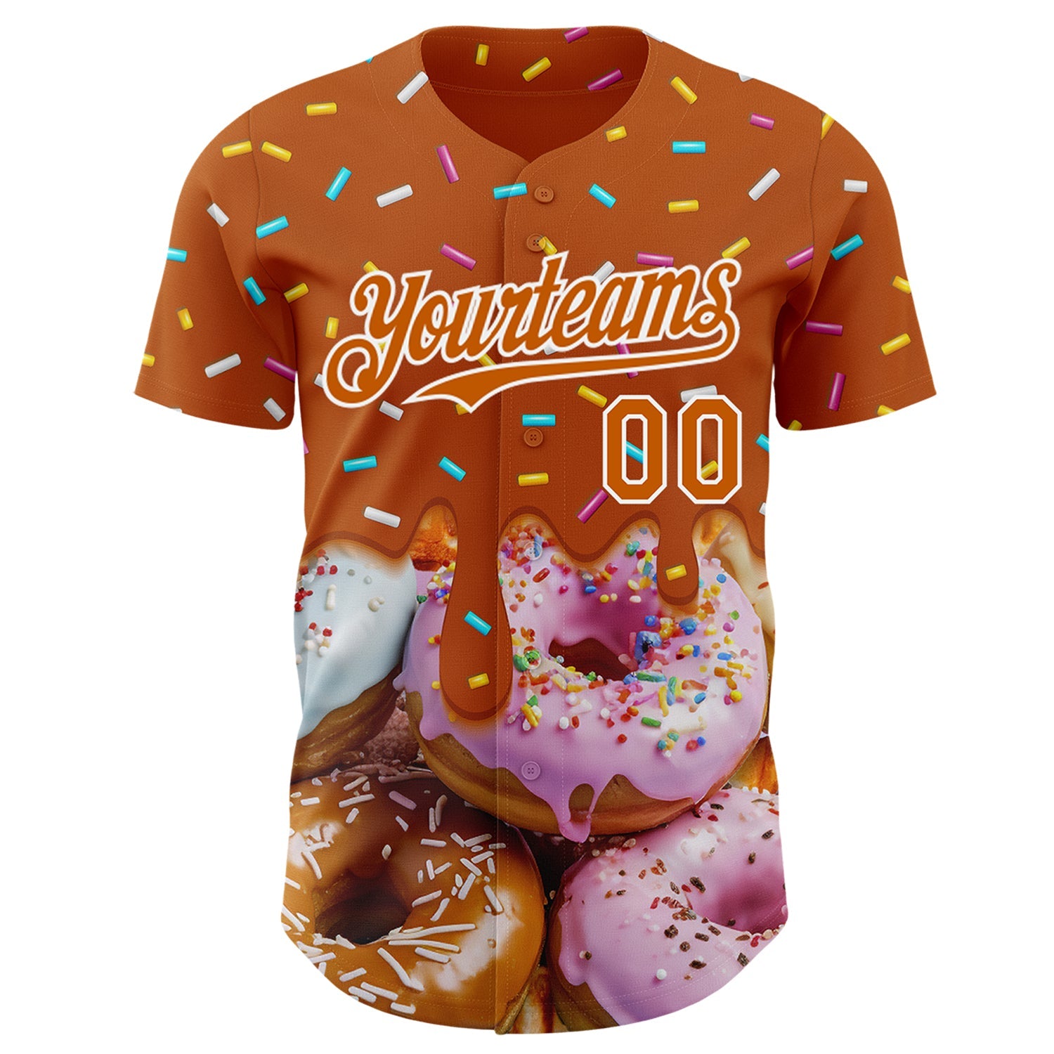 Custom Texas Orange-White Ice Cream Donut  Foodie Dessert Authentic Baseball Jersey view 2