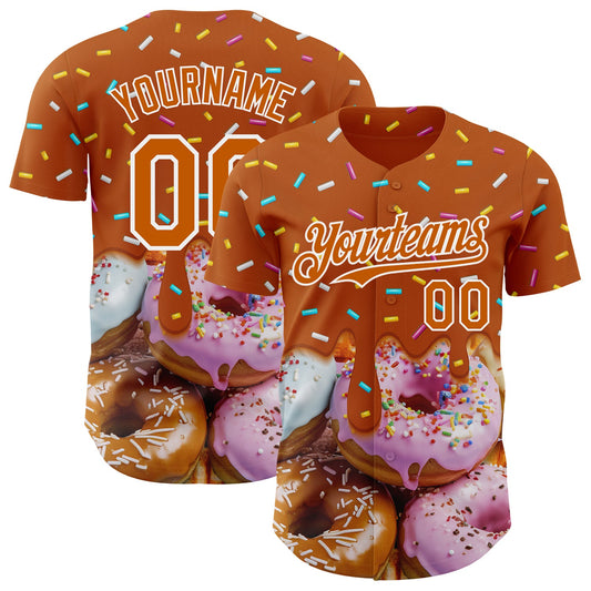 Custom Texas Orange-White Ice Cream Donut  Foodie Dessert Authentic Baseball Jersey - Main View