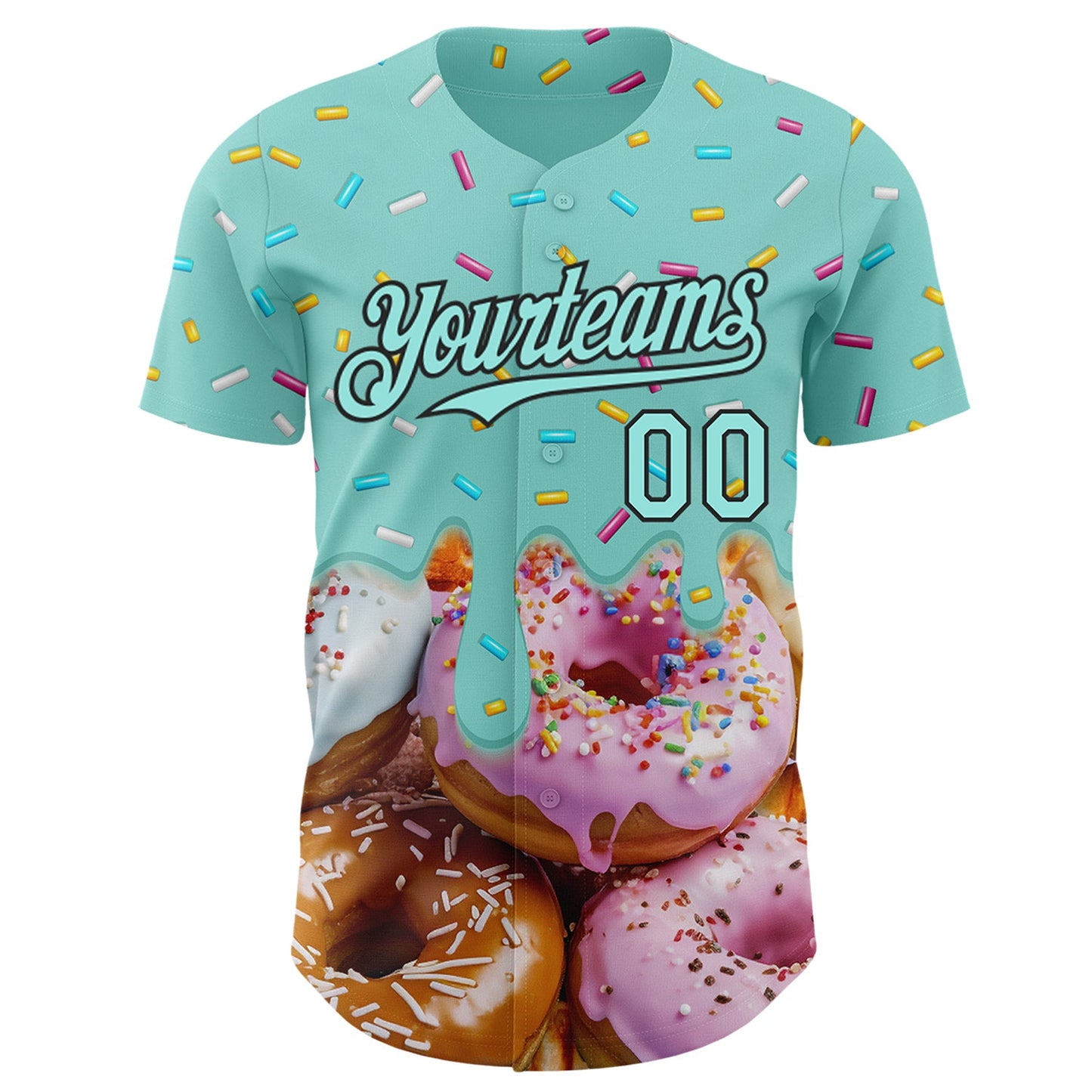 Custom Ice Blue-Black Ice Cream Donut  Foodie Dessert Authentic Baseball Jersey view 2