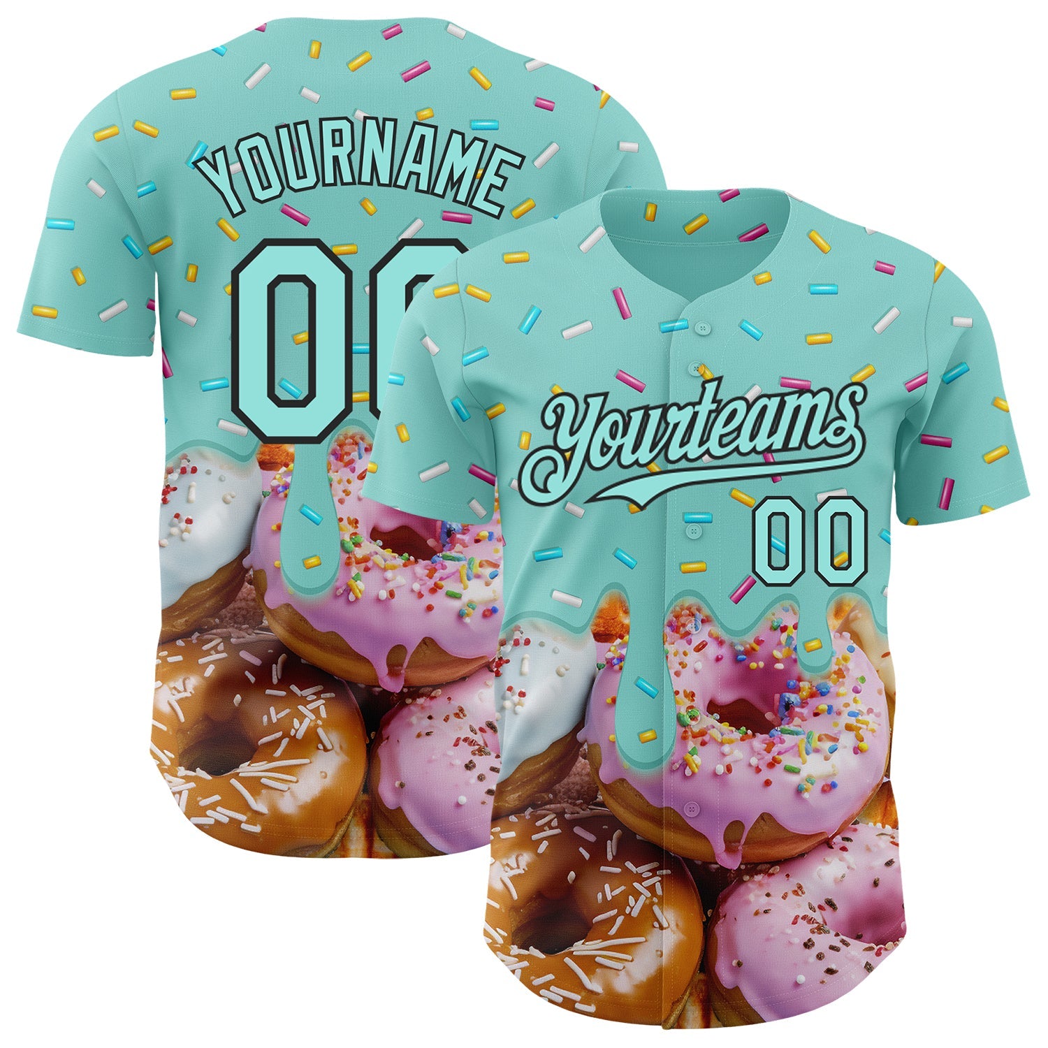 Custom Ice Blue-Black Ice Cream Donut  Foodie Dessert Authentic Baseball Jersey - Main View