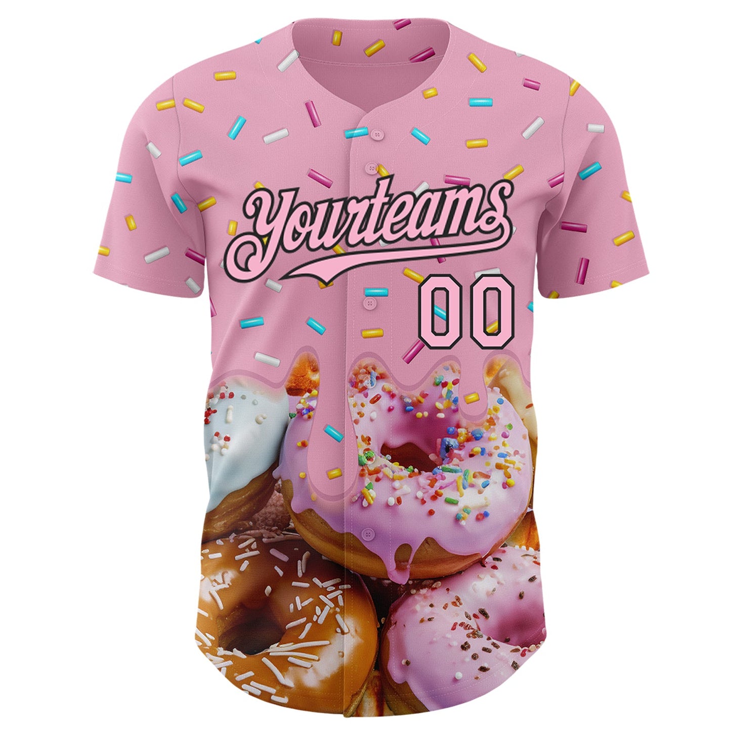 Custom Light Pink-Black Ice Cream Donut  Foodie Dessert Authentic Baseball Jersey view 2