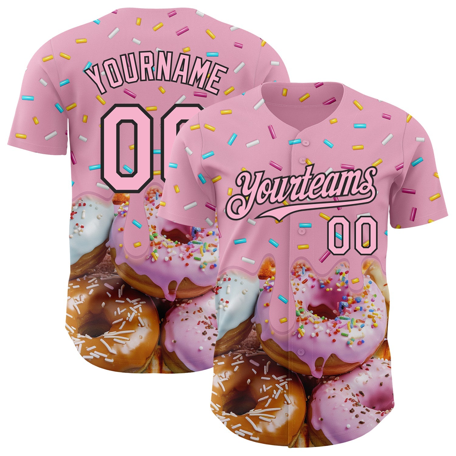 Custom Light Pink-Black Ice Cream Donut  Foodie Dessert Authentic Baseball Jersey - Main View