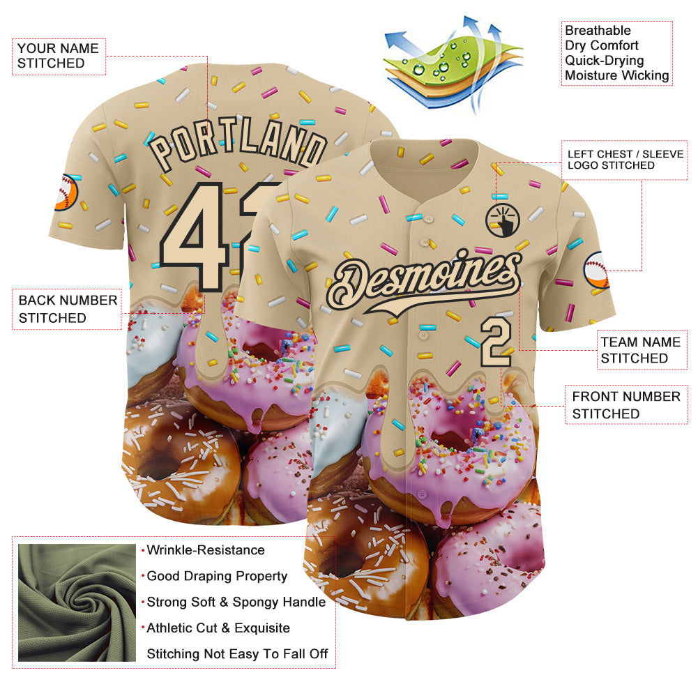 Custom City Cream-Black Ice Cream Donut  Foodie Dessert Authentic Baseball Jersey view 3
