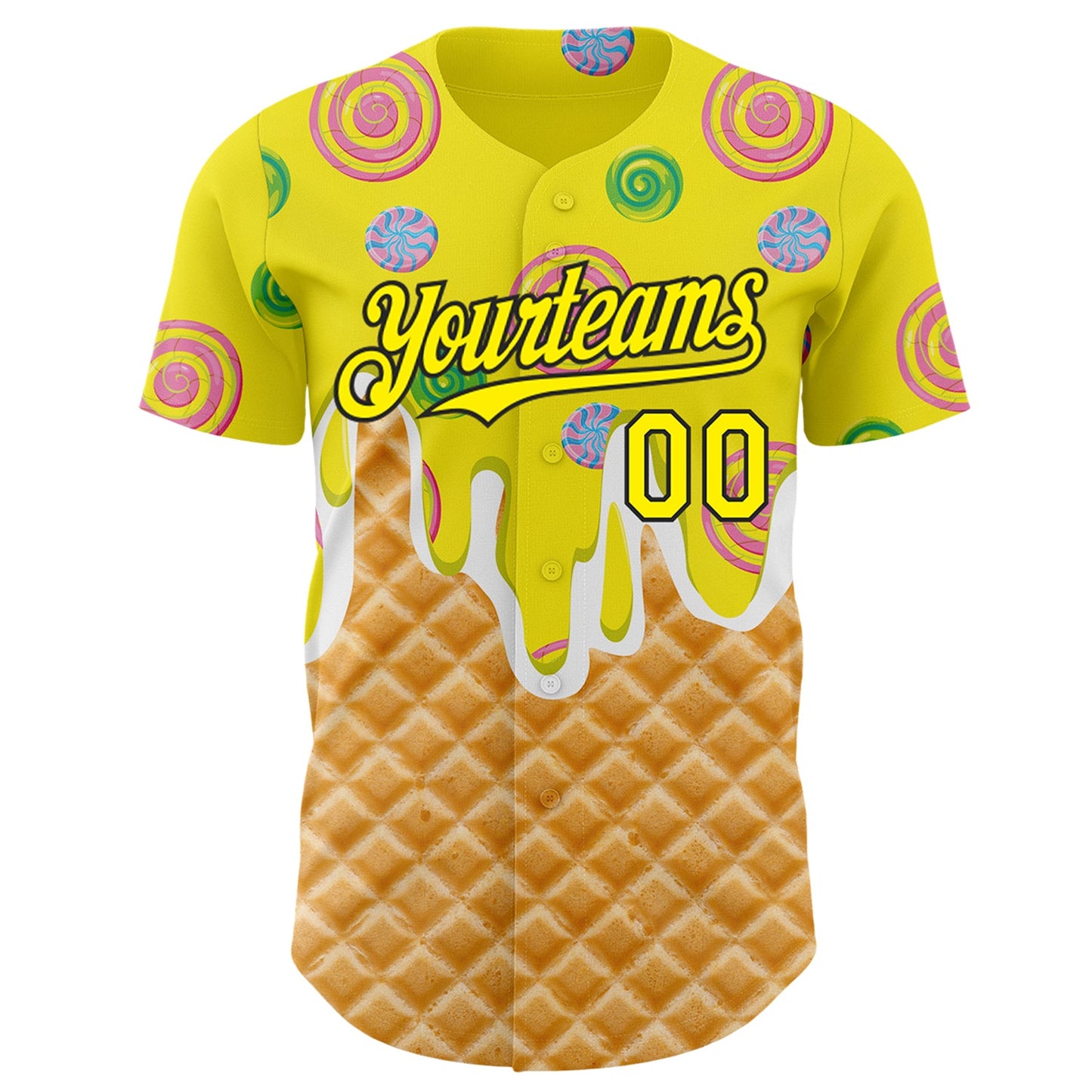 Custom Light Yellow-Black Ice Cream Waffle Donut  Foodie Dessert Authentic Baseball Jersey view 2