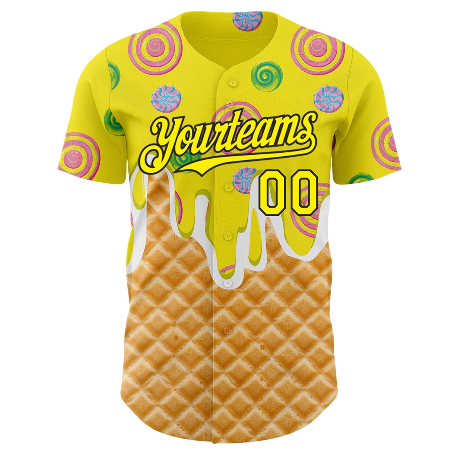Custom Light Yellow-Black Ice Cream Waffle Donut  Foodie Dessert Authentic Baseball Jersey view 2