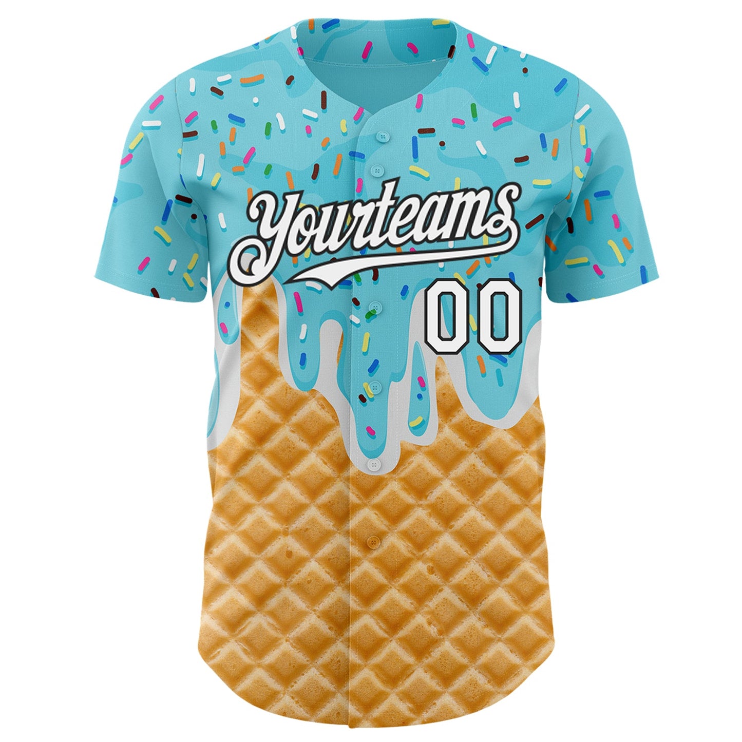 Custom Sky Blue White-Black Ice Cream Waffle Foodie Dessert Authentic Baseball Jersey view 2