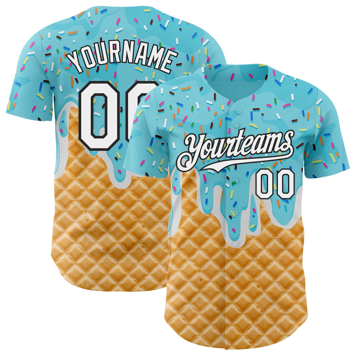 Custom Sky Blue White-Black Ice Cream Waffle Foodie Dessert Authentic Baseball Jersey - Main View