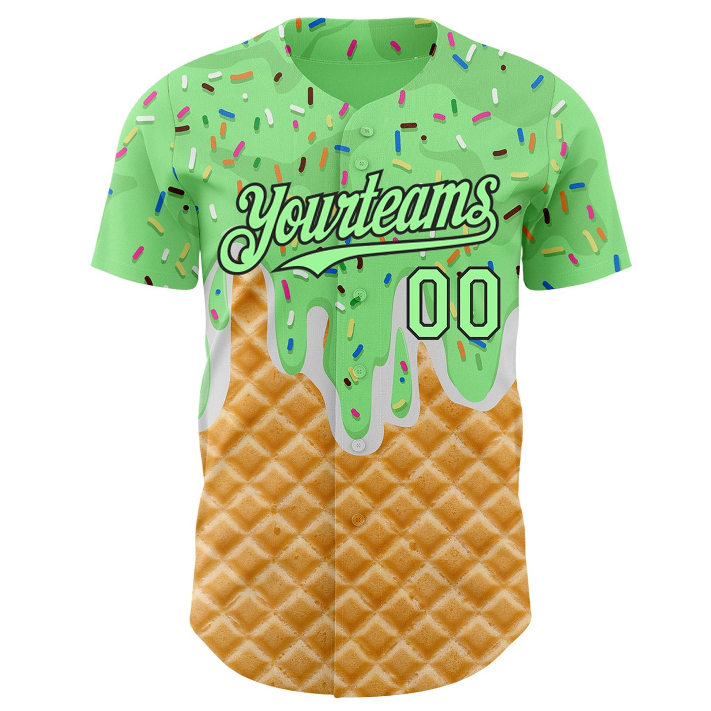 Custom Pea Green-Black Ice Cream Waffle Foodie Dessert Authentic Baseball Jersey view 2