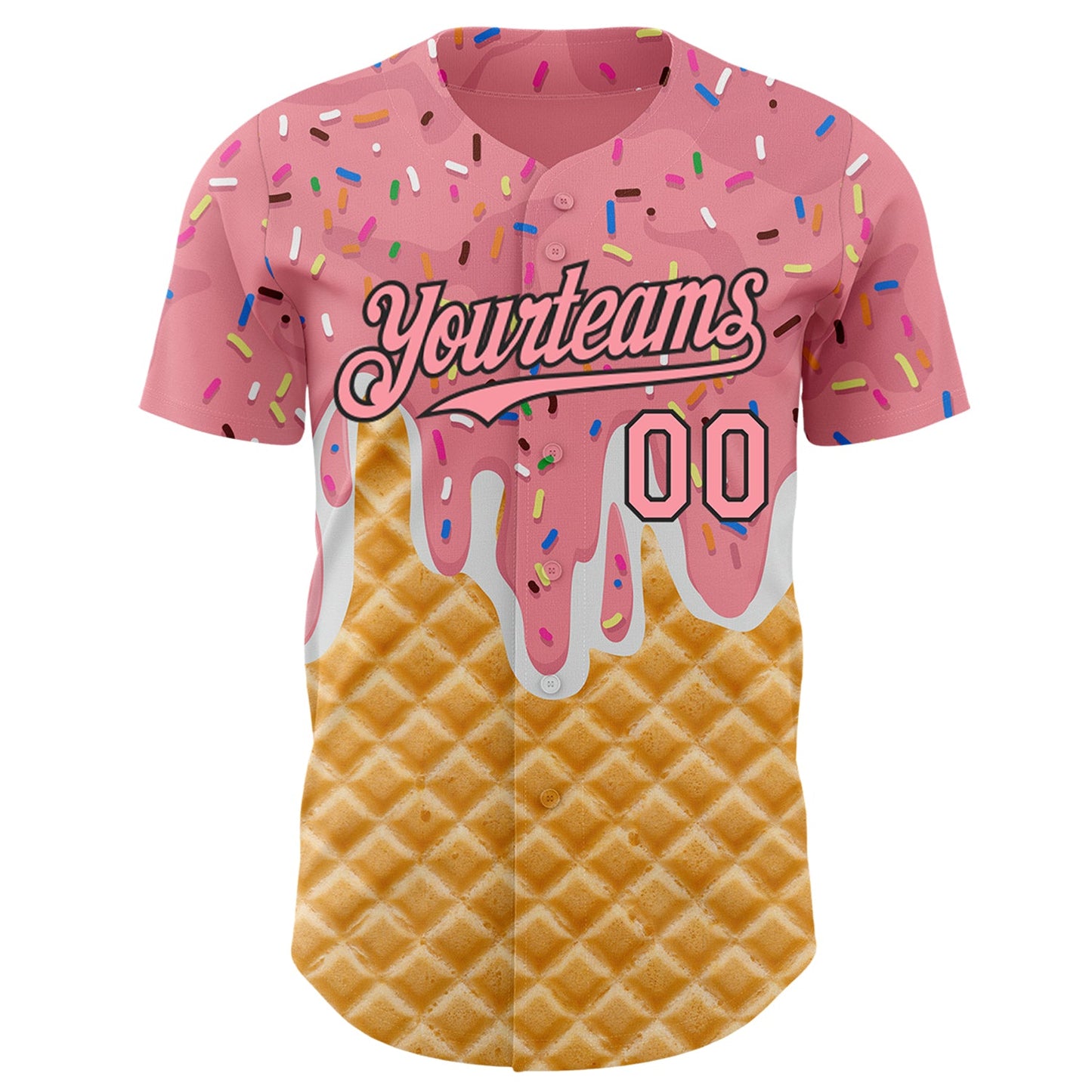Custom Medium Pink-Black Ice Cream Waffle Foodie Dessert Authentic Baseball Jersey view 2