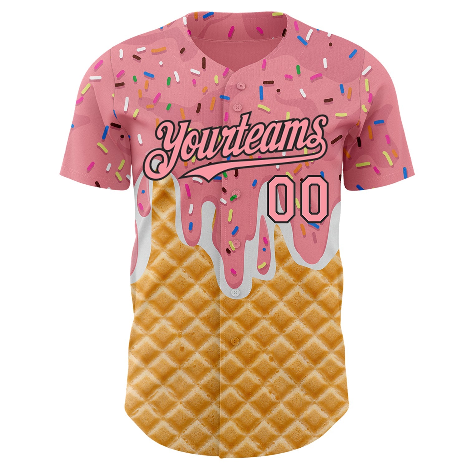 Custom Medium Pink-Black Ice Cream Waffle Foodie Dessert Authentic Baseball Jersey view 2