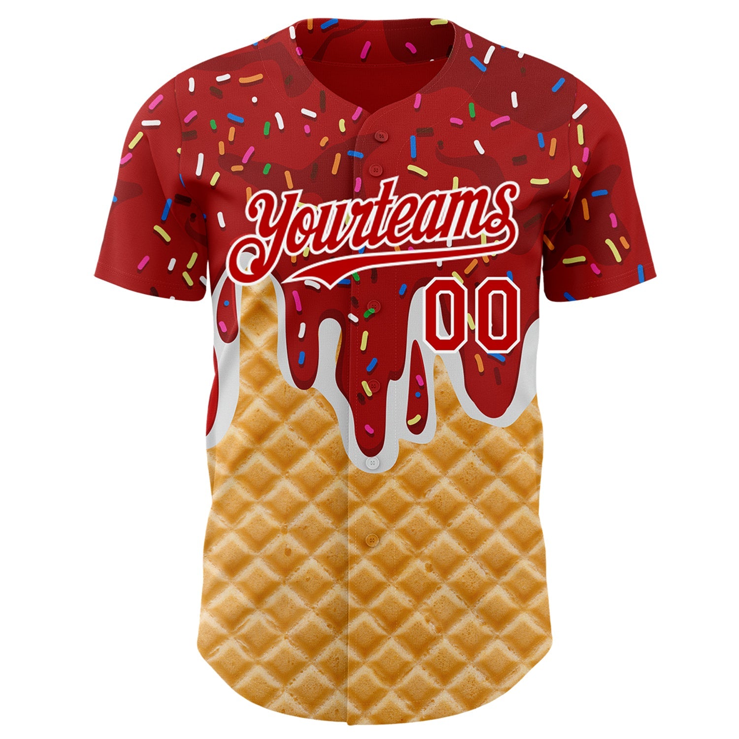 Custom Red-White Ice Cream Waffle Foodie Dessert Authentic Baseball Jersey view 2