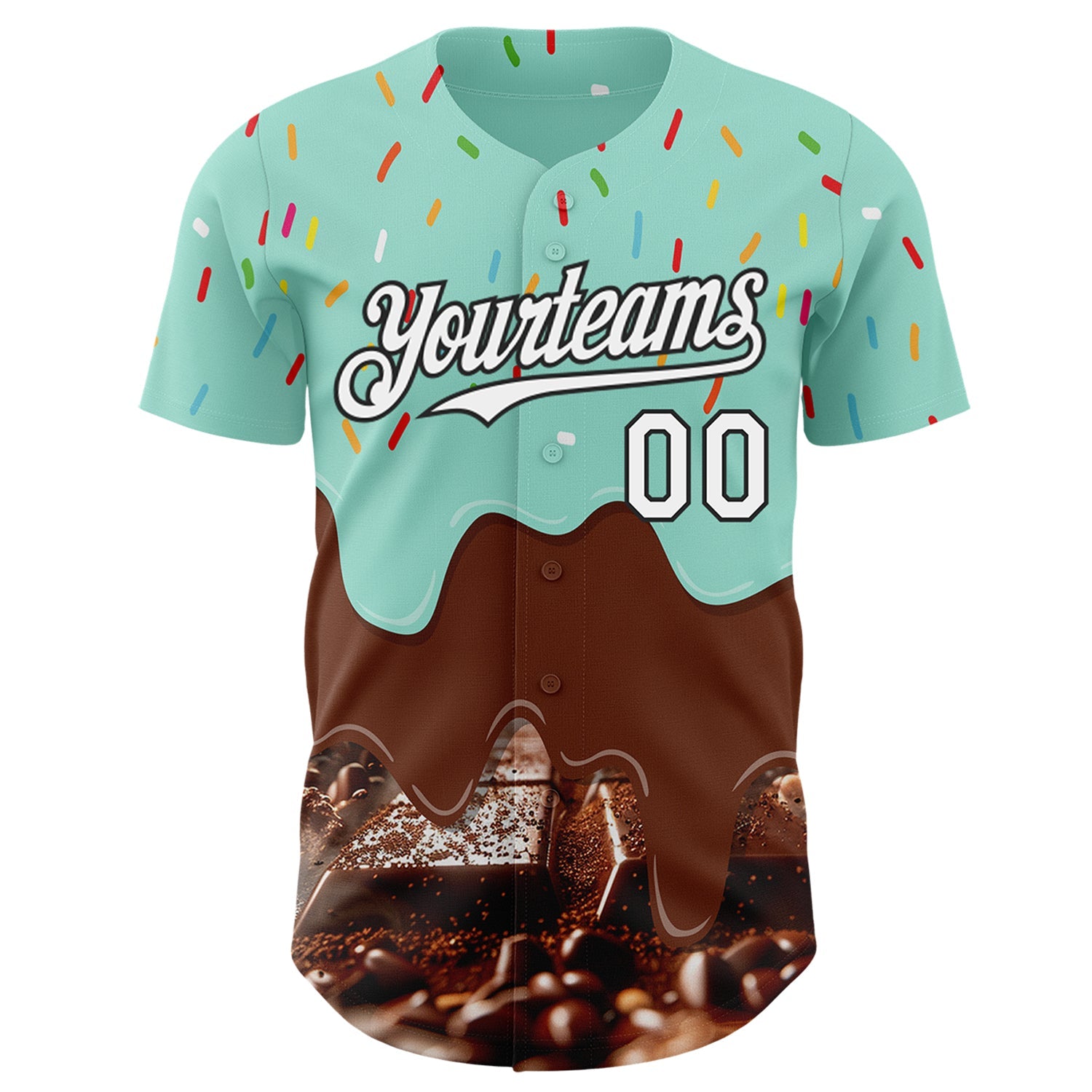 Custom Ice Blue White-Black Ice Cream Chocolate Foodie Dessert Authentic Baseball Jersey view 2