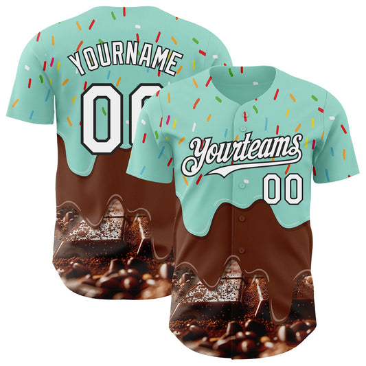 Custom Ice Blue White-Black Ice Cream Chocolate Foodie Dessert Authentic Baseball Jersey - Main View
