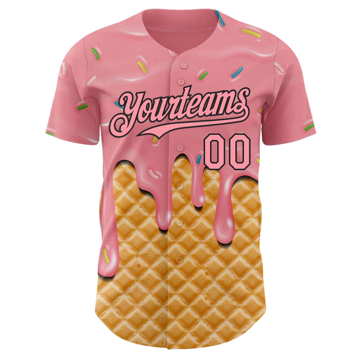 Custom Medium Pink-Black Ice Cream Waffle Foodie Dessert Authentic Baseball Jersey view 2