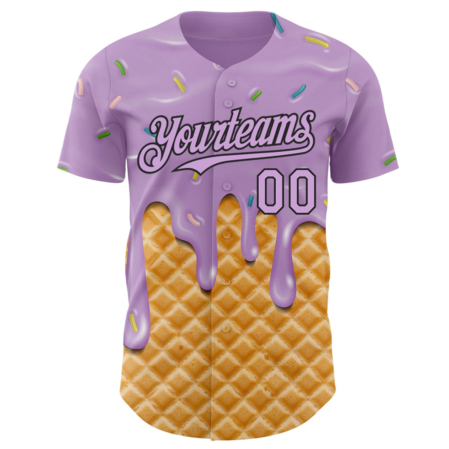 Custom Light Purple-Black Ice Cream Waffle Foodie Dessert Authentic Baseball Jersey view 2