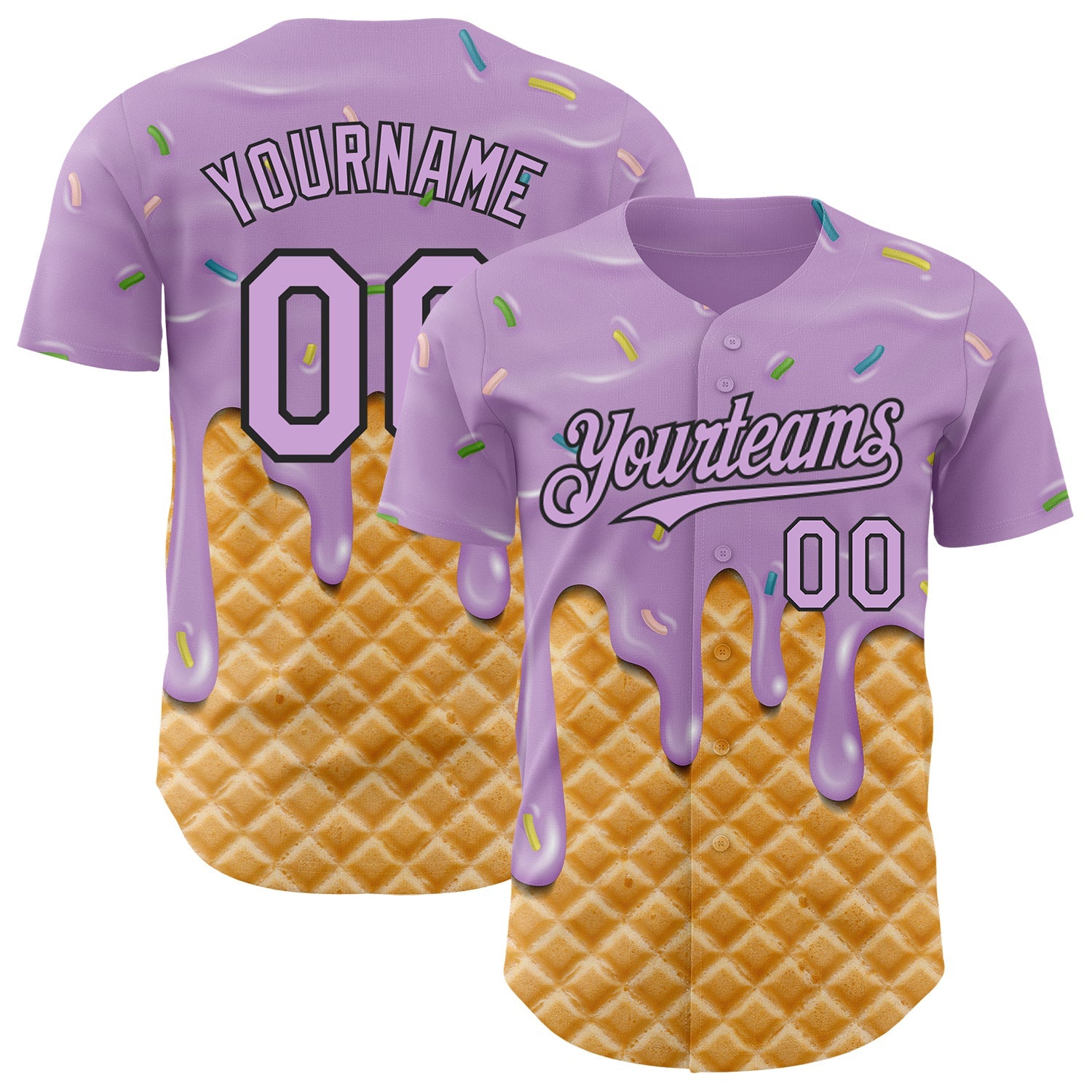 Custom Light Purple-Black Ice Cream Waffle Foodie Dessert Authentic Baseball Jersey - Main View