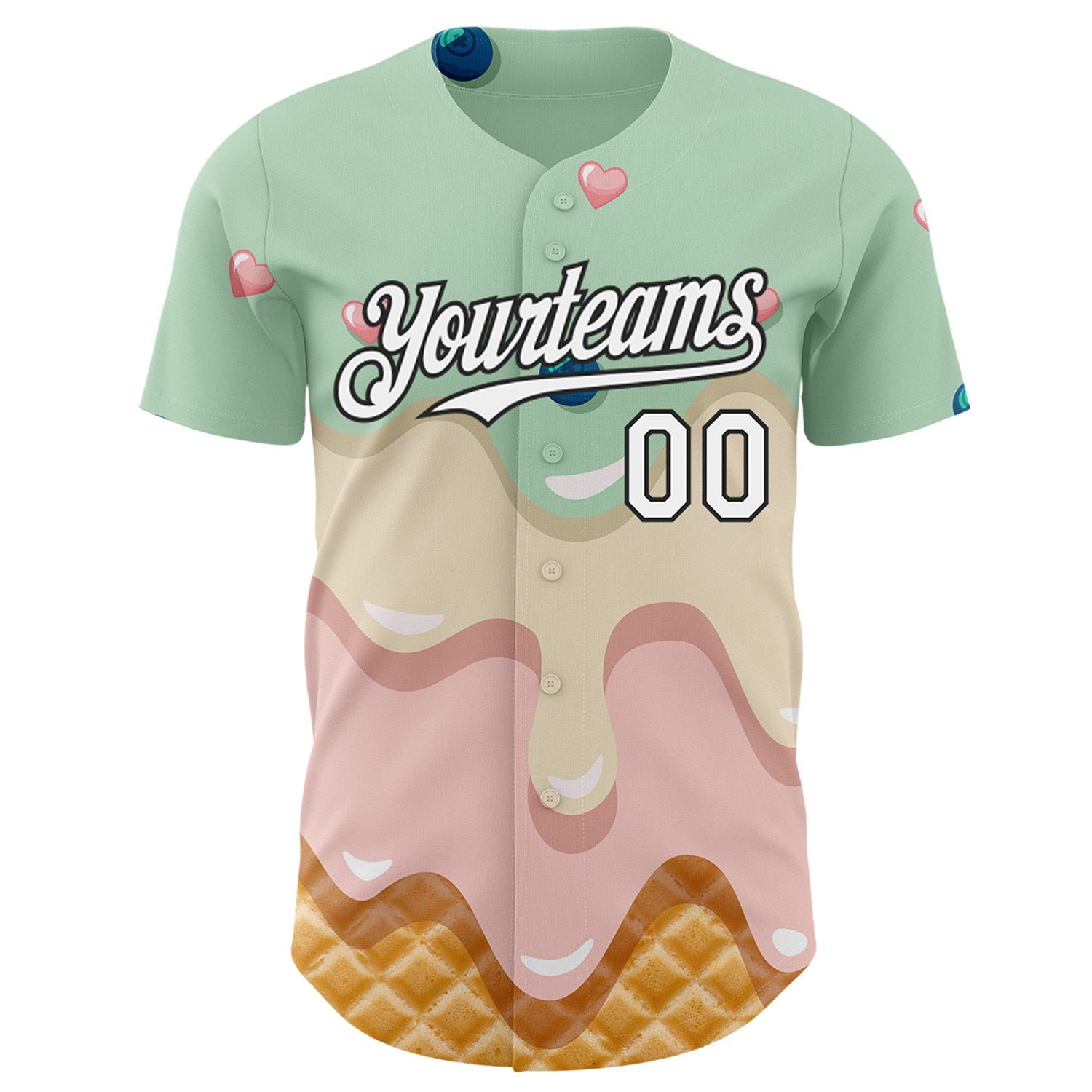 Custom Pea Green White-Black Ice Cream Waffle Foodie Dessert Authentic Baseball Jersey view 2