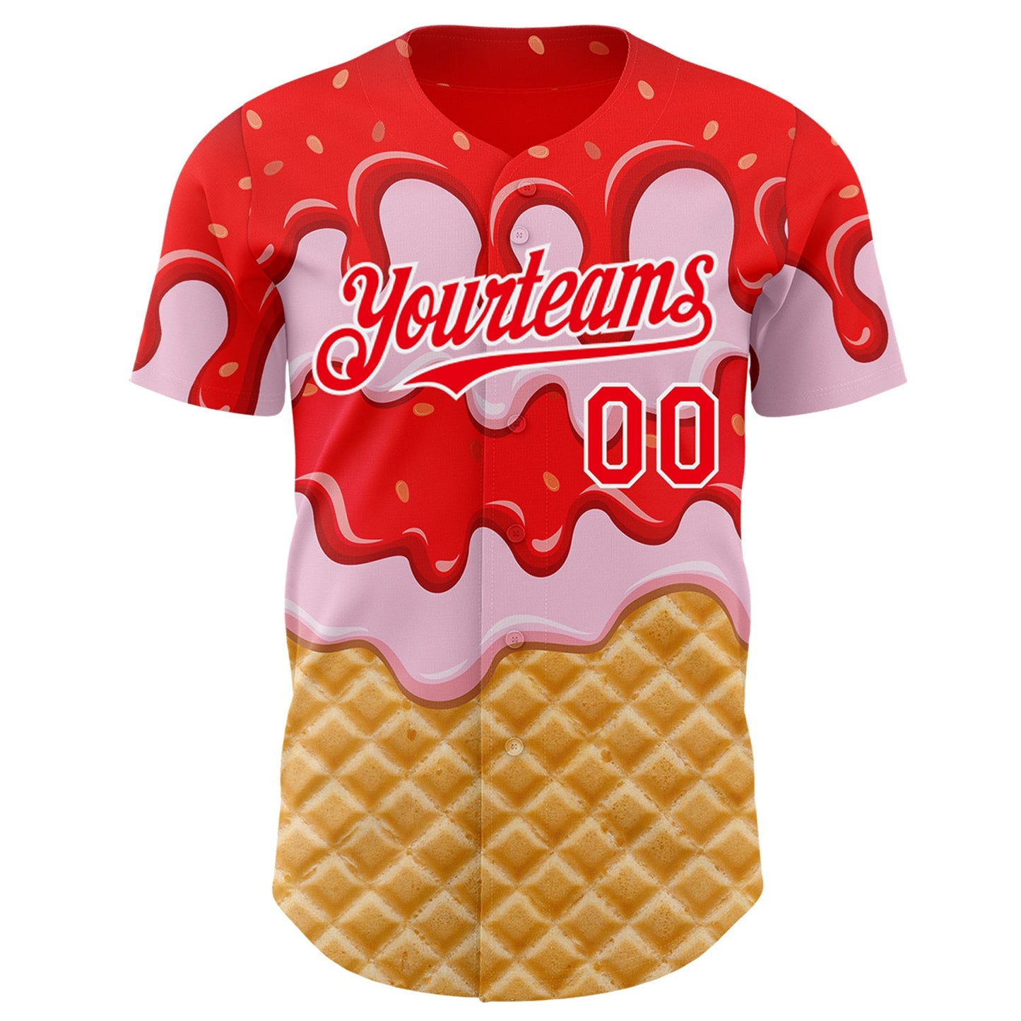 Custom Fire Red-White Ice Cream Waffle Foodie Dessert Authentic Baseball Jersey view 2