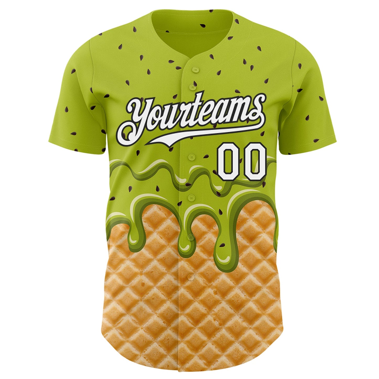 Custom Neon Green White-Black Ice Cream Waffle Foodie Dessert Authentic Baseball Jersey view 2