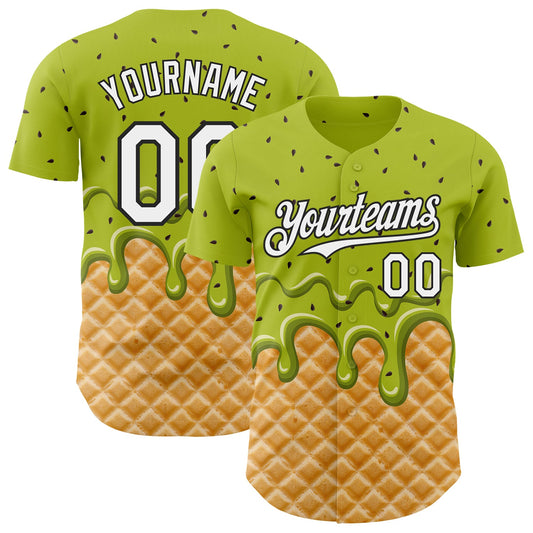 Custom Neon Green White-Black Ice Cream Waffle Foodie Dessert Authentic Baseball Jersey - Main View