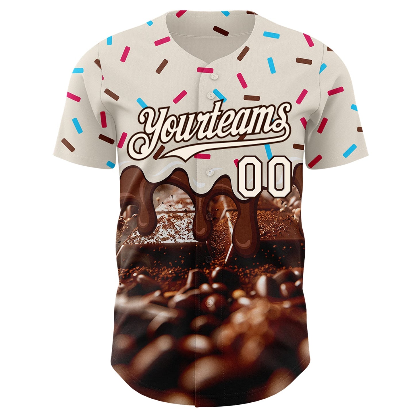 Custom Cream-Brown Ice Cream Chocolate Foodie Dessert Authentic Baseball Jersey view 2