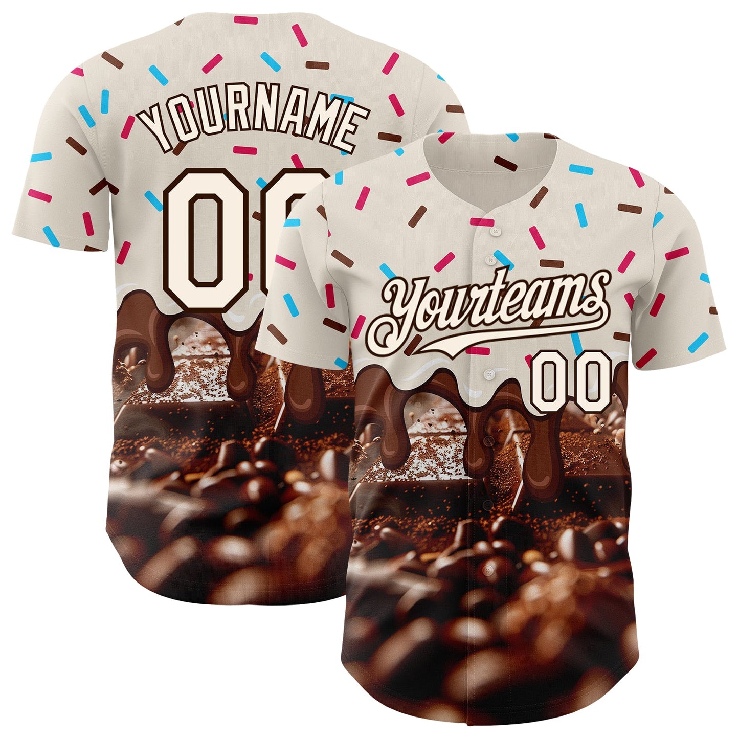 Custom Cream-Brown Ice Cream Chocolate Foodie Dessert Authentic Baseball Jersey - Main View