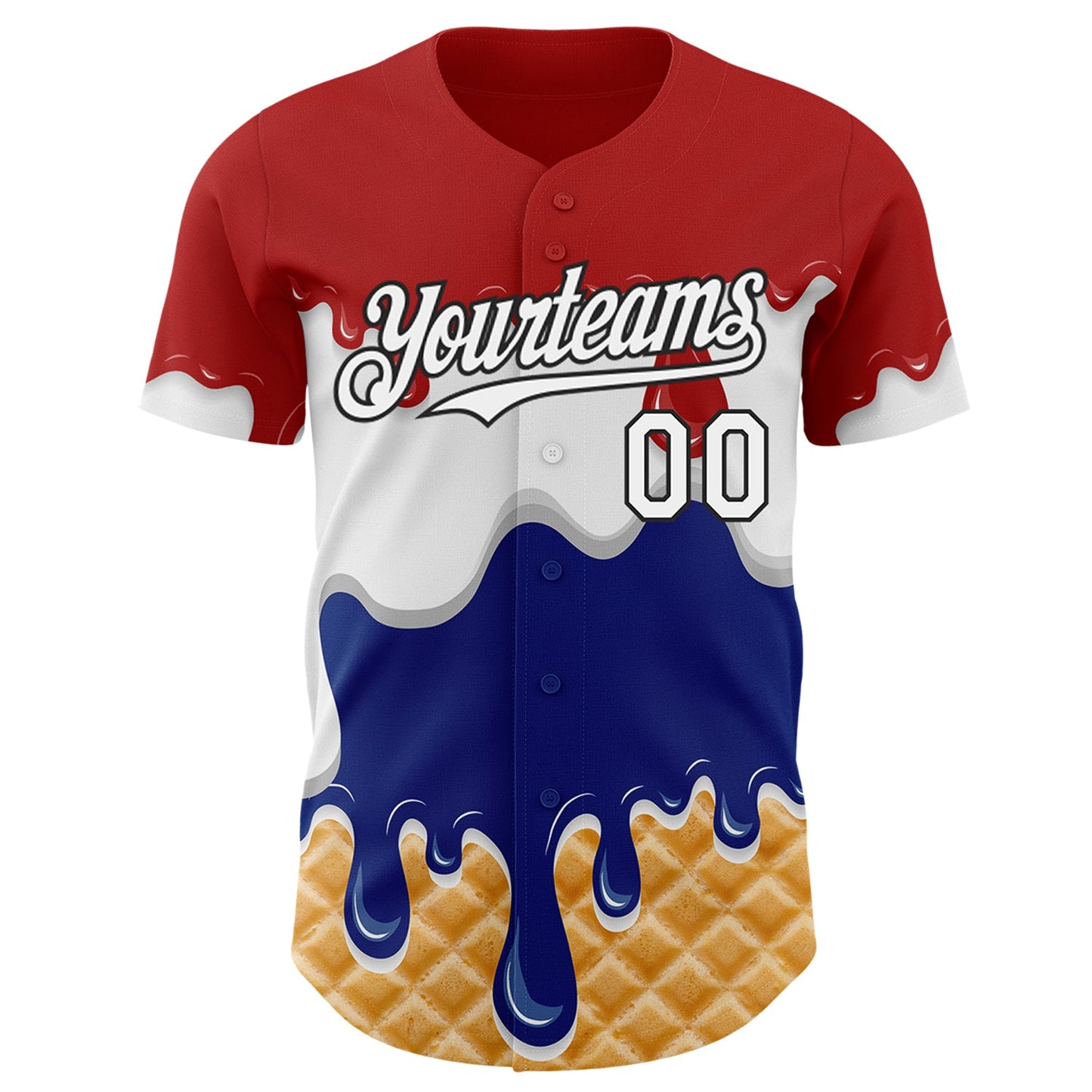 Custom Red White-Black Ice Cream Waffle Foodie Dessert Authentic Baseball Jersey view 2