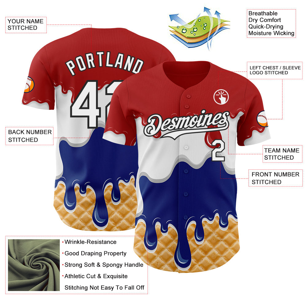 Custom Red White-Black Ice Cream Waffle Foodie Dessert Authentic Baseball Jersey view 3