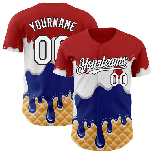 Custom Red White-Black Ice Cream Waffle Foodie Dessert Authentic Baseball Jersey - Main View