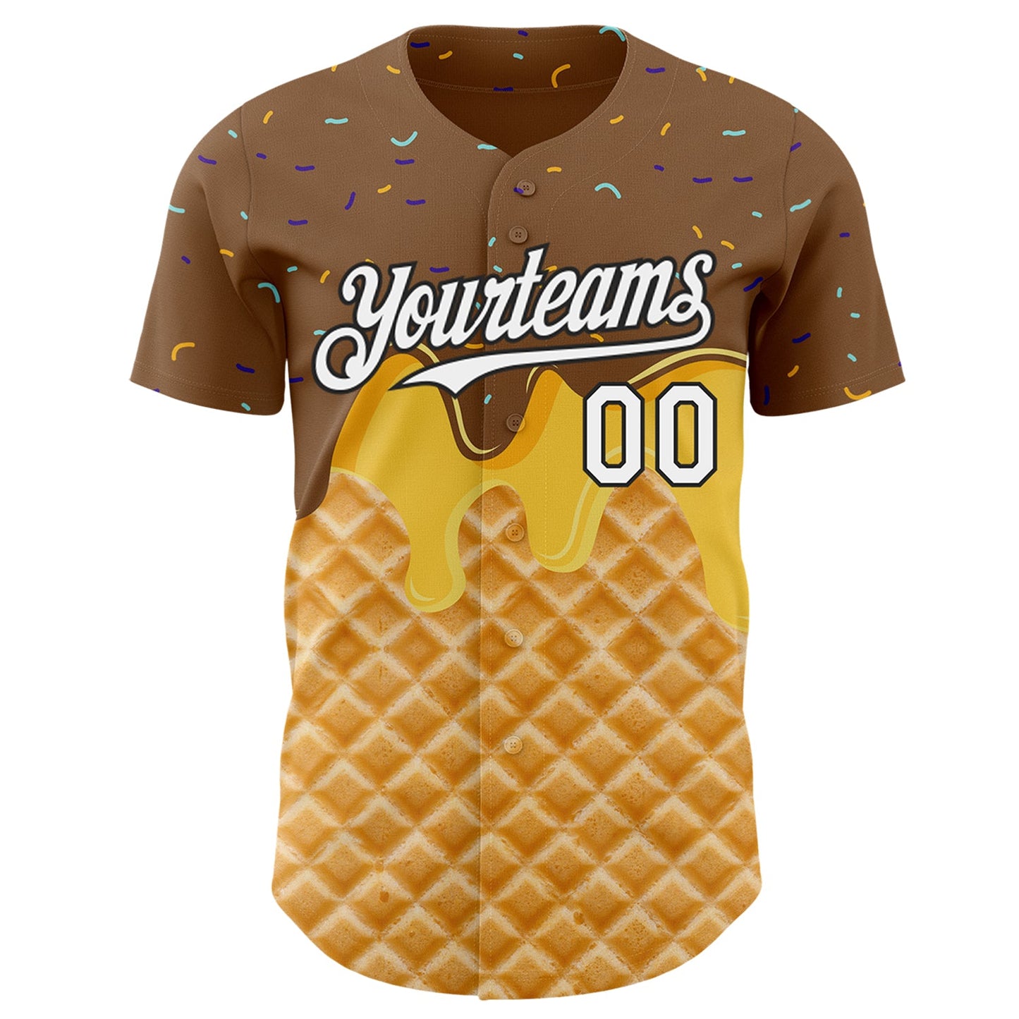 Custom Brown White-Black Ice Cream Waffle Foodie Dessert Authentic Baseball Jersey view 2