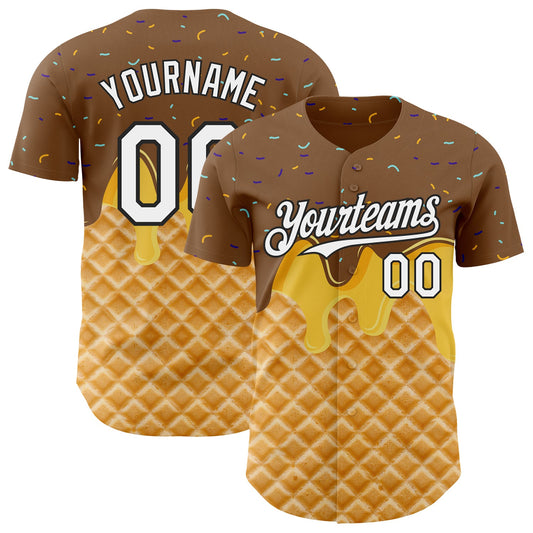 Custom Brown White-Black Ice Cream Waffle Foodie Dessert Authentic Baseball Jersey - Main View