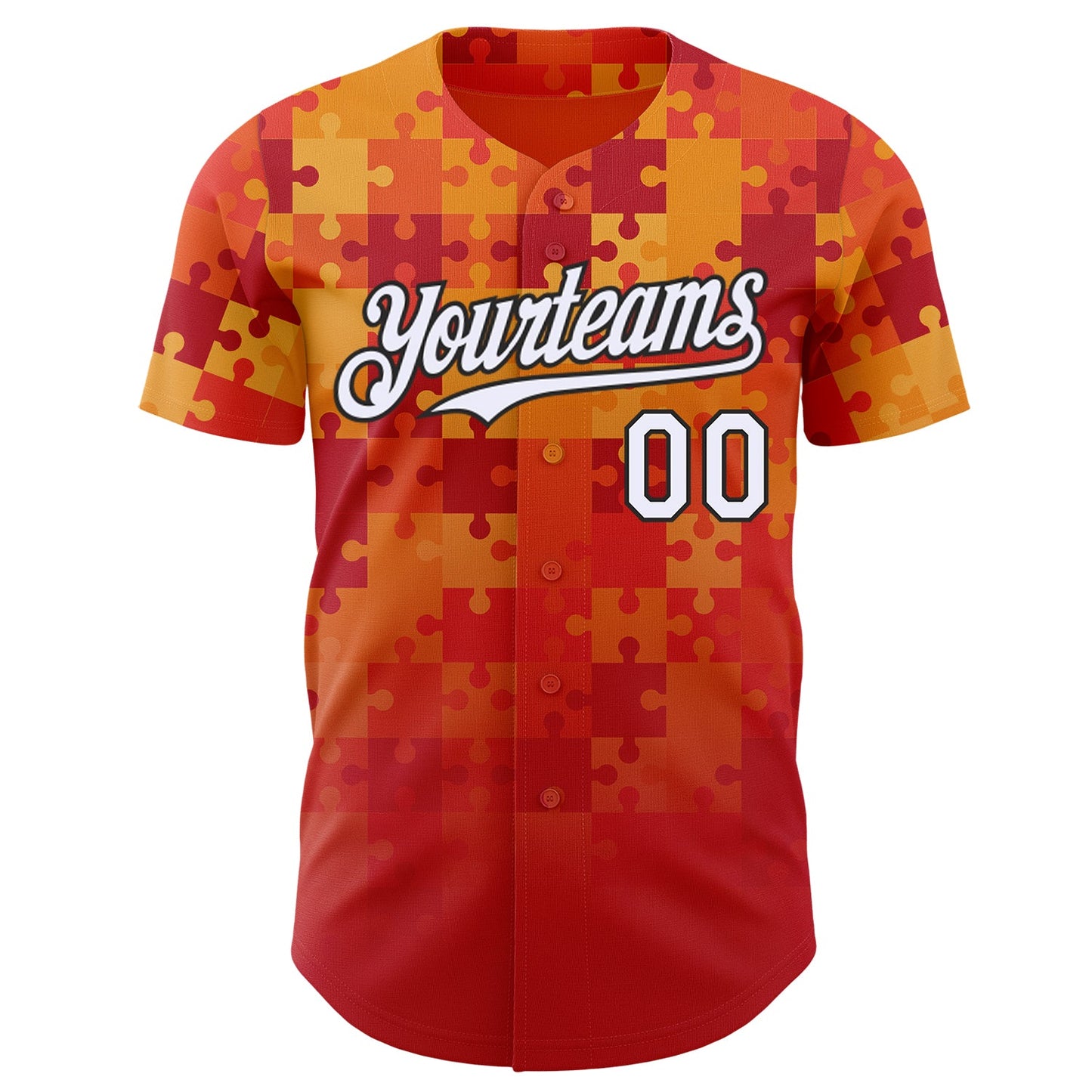 Custom Orange White-Black Puzzle 3D Pattern Design Authentic Baseball Jersey view 2