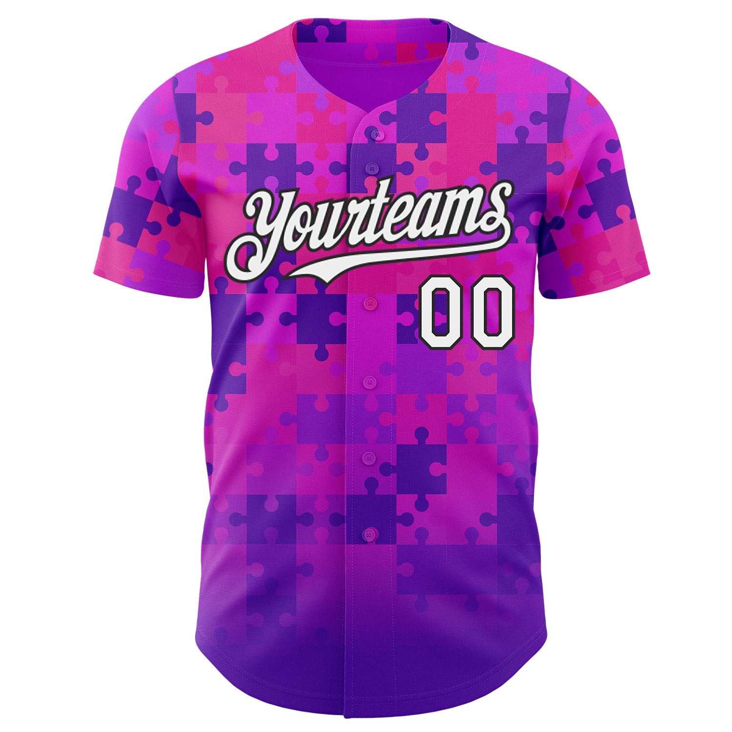 Custom Purple White-Black Puzzle 3D Pattern Design Authentic Baseball Jersey view 2