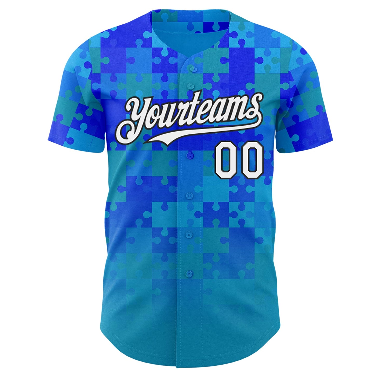 Custom Blue White-Black Puzzle 3D Pattern Design Authentic Baseball Jersey view 2