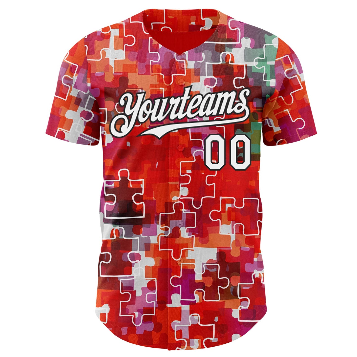 Custom Red White-Black Puzzle 3D Pattern Design Authentic Baseball Jersey view 2