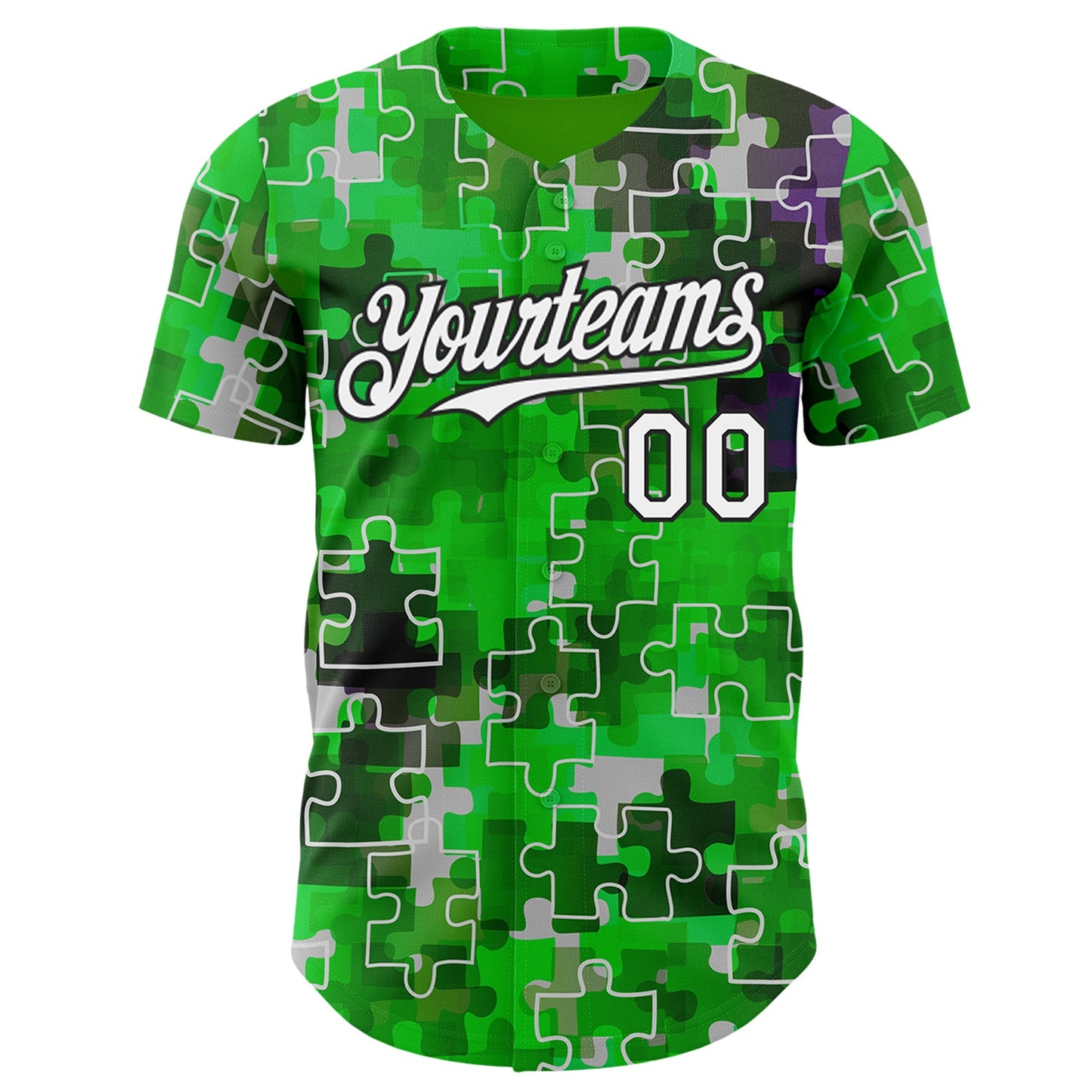 Custom Green White-Black Puzzle 3D Pattern Design Authentic Baseball Jersey view 2