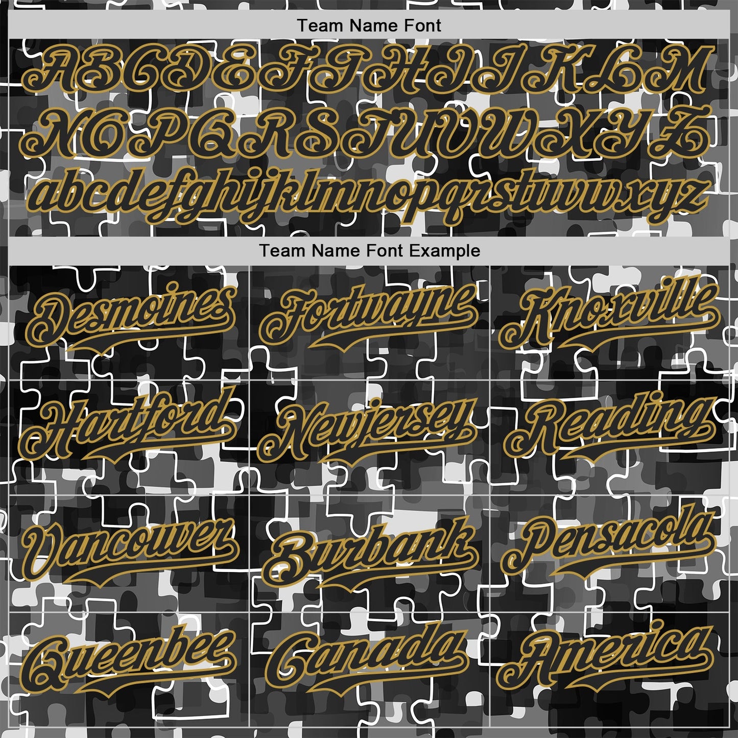 Custom Black-Old Gold Puzzle 3D Pattern Design Authentic Baseball Jersey view 4